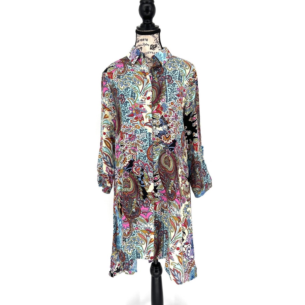 Anthropologie Cupio Paisley Print Shirtdress Small Boho Tunic Dress Colorful EUC